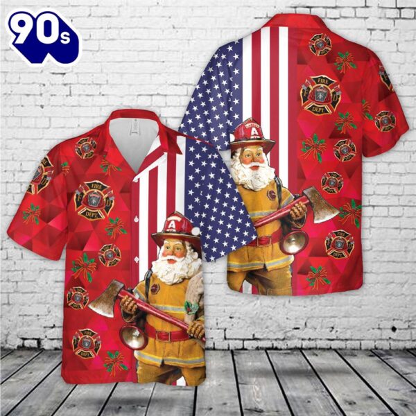 Firefighter Santa Flag Christmas Hawaiian Shirt