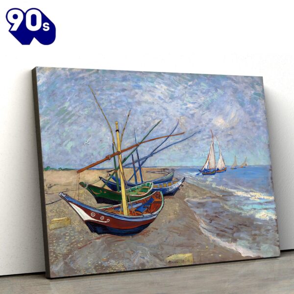 Fishing Boats On The Beach Canvas Wall Art  Poster Gift Christmas