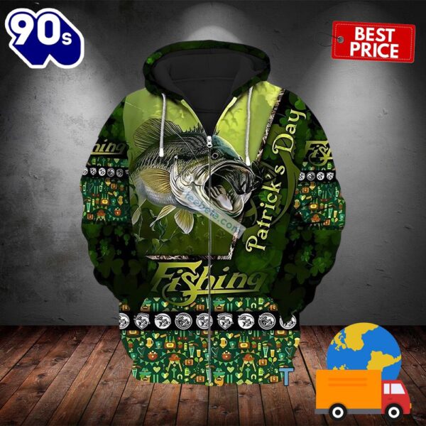 Fishing Irish St Patrick Green 3D Art Hoodie 2025