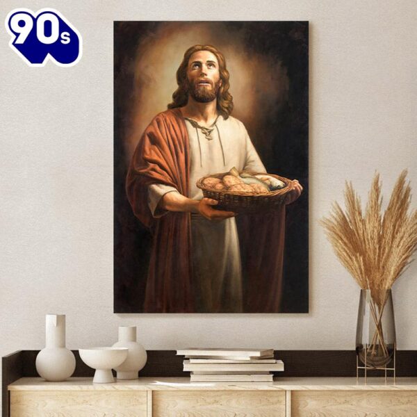 Five Loaves And Two Fishes Canvas Picture Jesus Christ Canvas Art Christian Wall Canvas