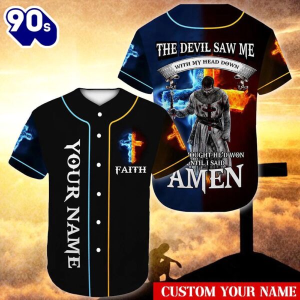 Flame Amen Cross Custom Baseball Jersey   Gift Christmas