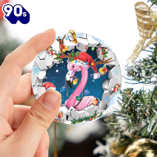 Flamingo Break Through Ceramic Ornament