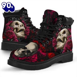 Floral Skull Leather Boots Shoes…