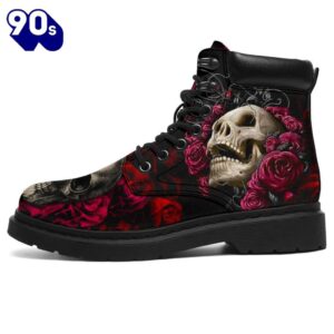 Floral Skull Leather Boots Shoes Amazing Gift Idea