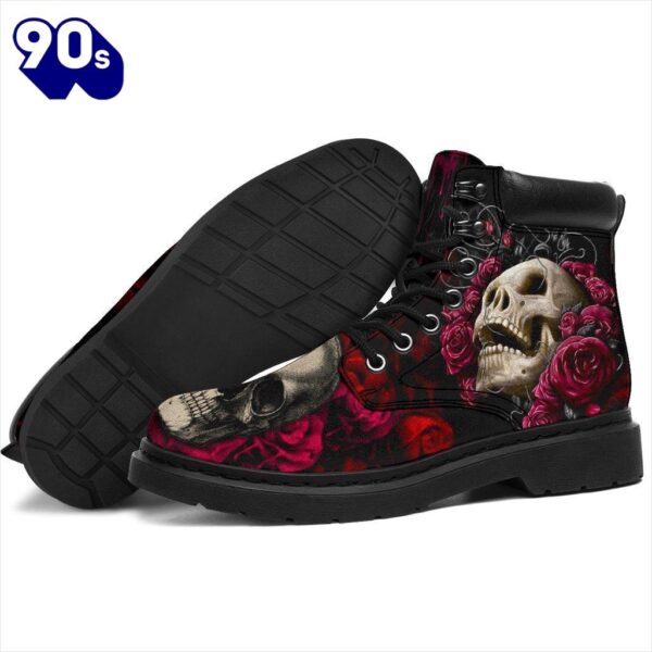 Floral Skull Leather Boots Shoes Amazing Gift Idea