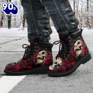 Floral Skull Leather Boots Shoes Amazing Gift Idea