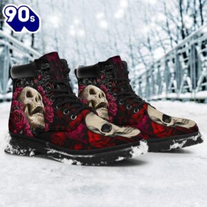 Floral Skull Leather Boots Shoes Amazing Gift Idea