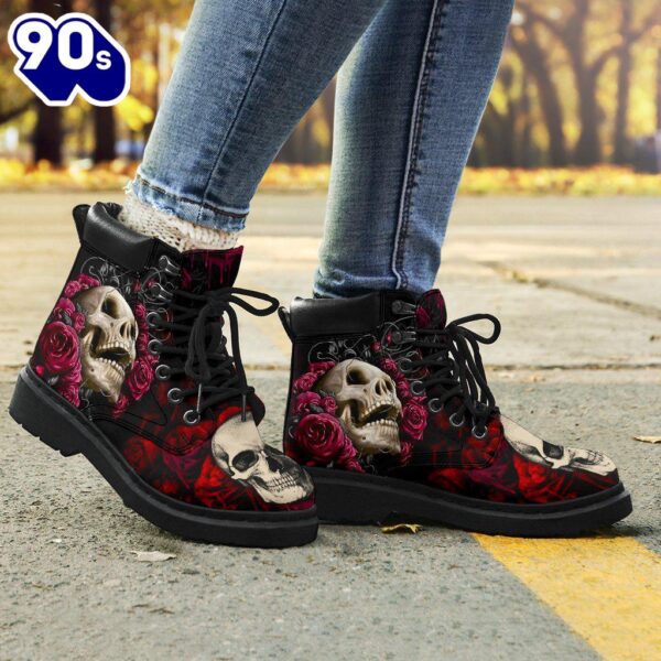 Floral Skull Leather Boots Shoes Amazing Gift Idea