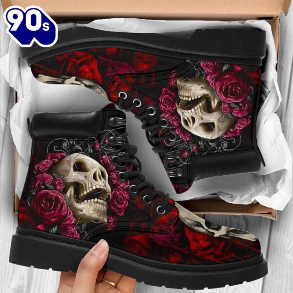 Floral Skull Leather Boots Shoes Amazing Gift Idea