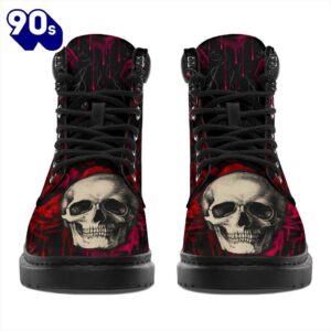 Floral Skull Leather Boots Shoes Amazing Gift Idea