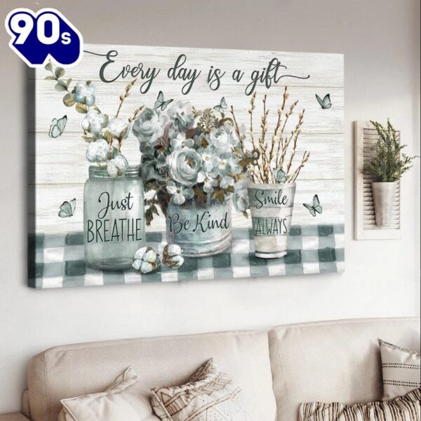 Flower Butterfly Every Day Is A Gift Canvas Wall Art   Poster Gift Christmas