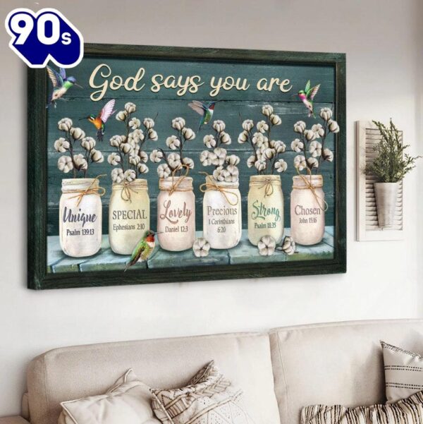 Flower Colorful Hummingbirds God Says You Are Canvas Wall Art   Poster Gift Christmas