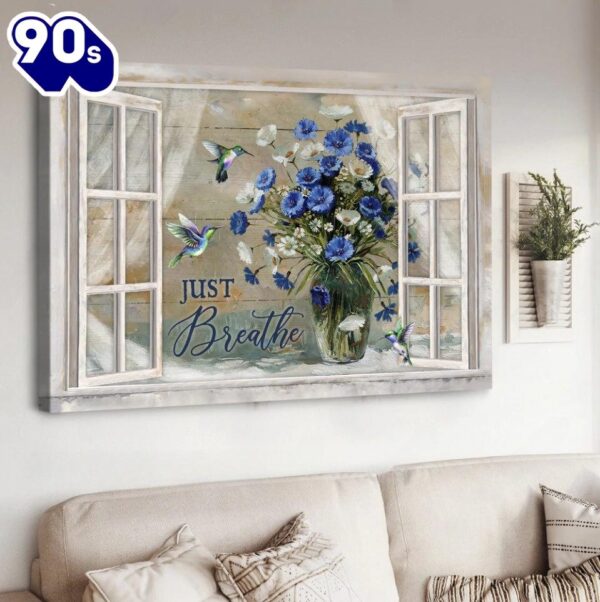 Flower Vase Hummingbird Just Breathe Canvas Wall Art   Poster Gift Christmas