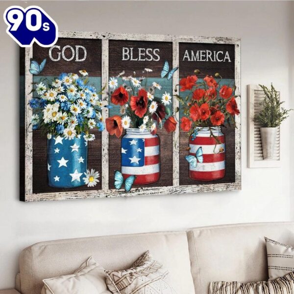 Flower Vases God Bless America Canvas Wall Art   Poster Gift Christmas