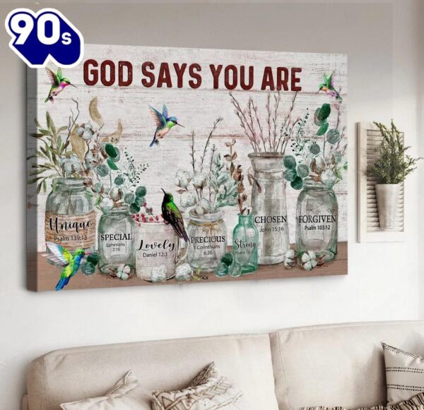 Flower Vintage Garden Hummingbird God Says You Are Unique Canvas Wall Art   Poster Gift Christmas