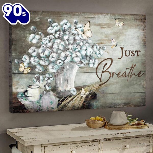 Flower White Butterfly Jesus Just Breathe Canvas Wall Art   Poster Gift Christmas