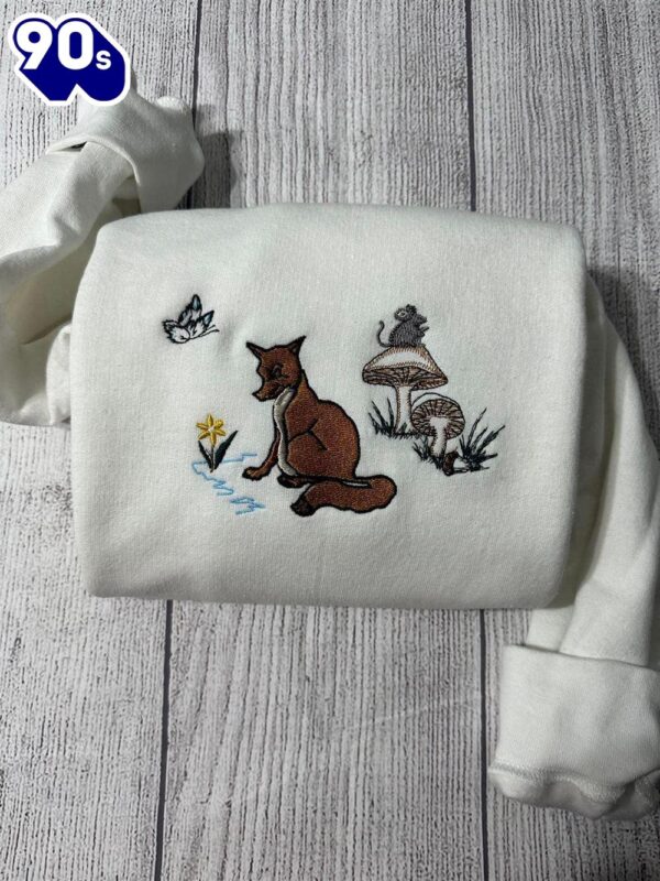 Fox Forest Embroidered Sweatshirt Gift Christmas