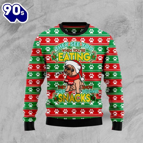 French Bulldog See You Eating Snacks Ugly Christmas Sweater
