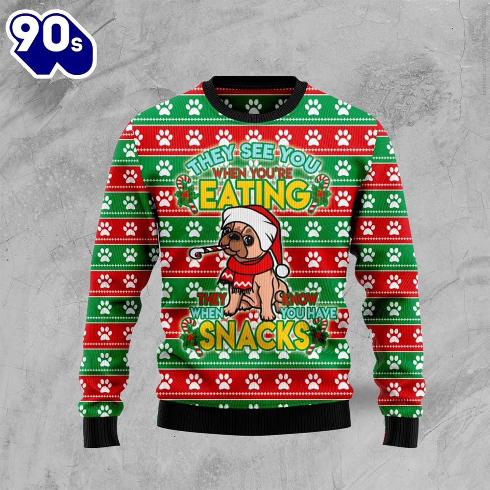French Bulldog See You Eating Snacks Ugly Christmas Sweater French Bulldog See You Eating Snacks Ugly Christmas Sweater