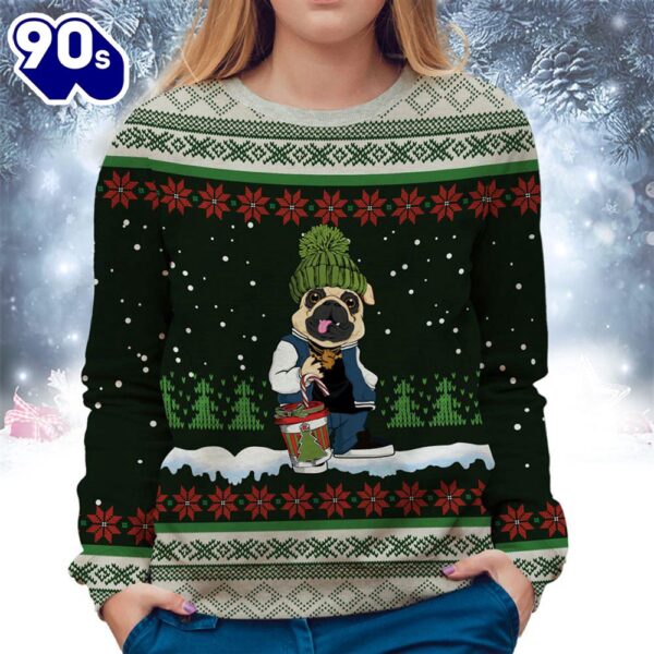 French Bulldog With Snow And Christmas Ugly Sweater