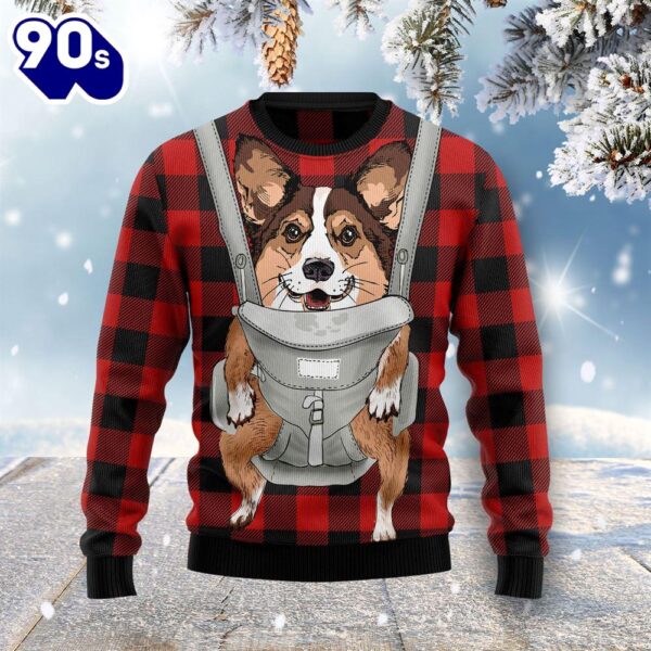 Front Carrier Dog Pembroke Welsh Corgi Ugly Christmas Sweater