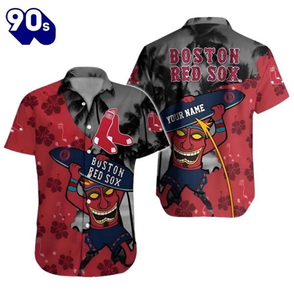 Funny Boston Red Sox Festive Tiki Hawaiian Button Up Shirts