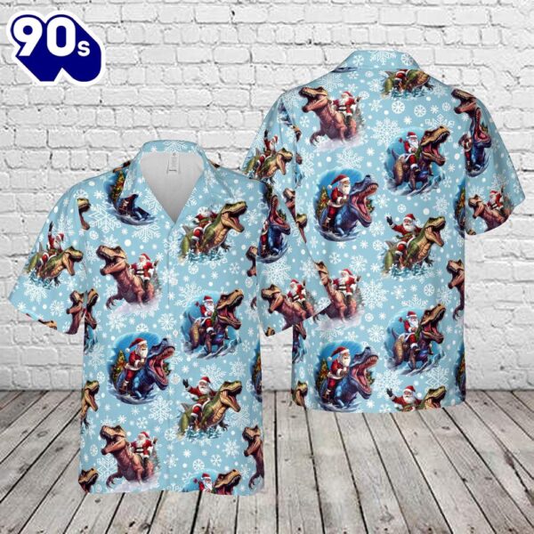 Funny Santa Claus riding a Trex Christmas Hawaiian Shirt