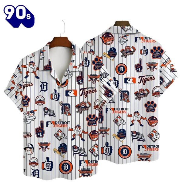 Game Day Icons Detroit Tigers Hawaiian Button Up Shirts Logo