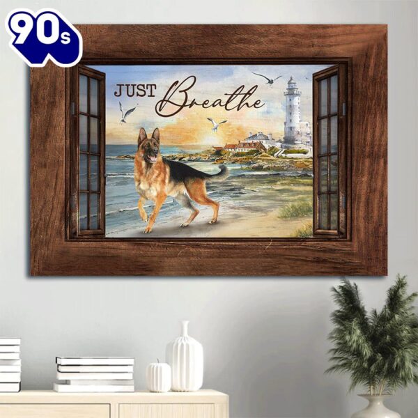 German Shepherd Dog Blue Ocean Lighthouse Painting  Poster Gift Christmas