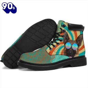 German Shepherd Dog Leather Boots Shoes Hippie Style Funny