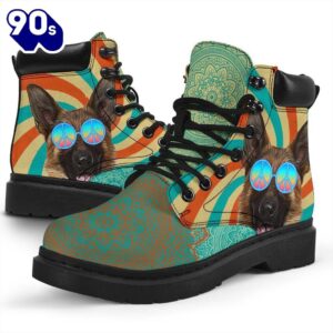 German Shepherd Dog Leather Boots Shoes Hippie Style Funny