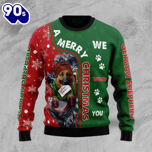 German Shepherd Merry Christmas Dog Paw Ugly Christmas Sweater