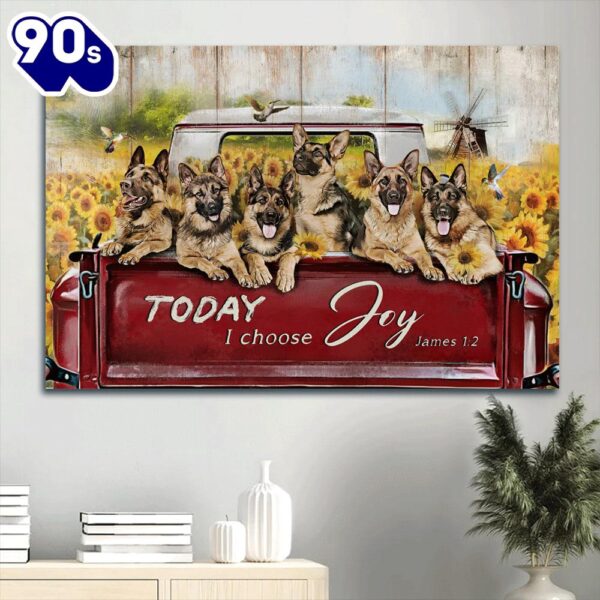 German Shepherd Sunflower Field Hummingbird Red Truck Gift For German Shepherd Lover Today I Choose Joy Canvas Wall Art  Poster Gift Christmas
