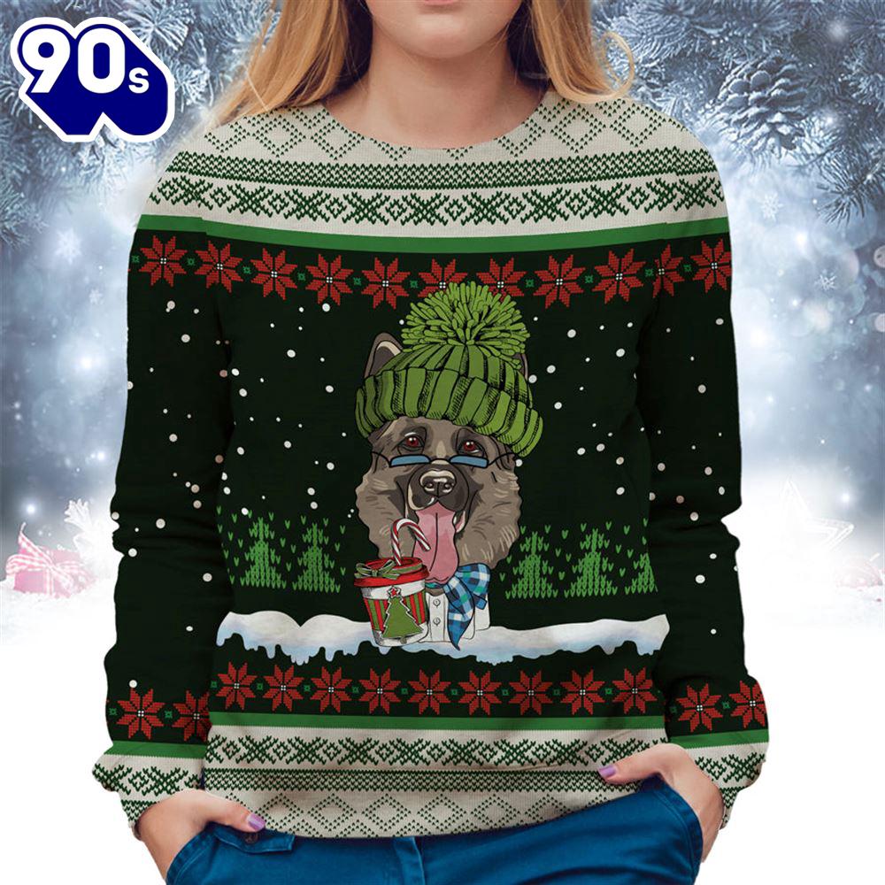 German Shepherd With Snow And Christmas Ugly Sweater German Shepherd With Snow And Christmas Ugly Sweater