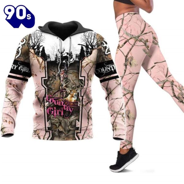 Girl All Over Print Leggings Hoodie Set Outfit For Women