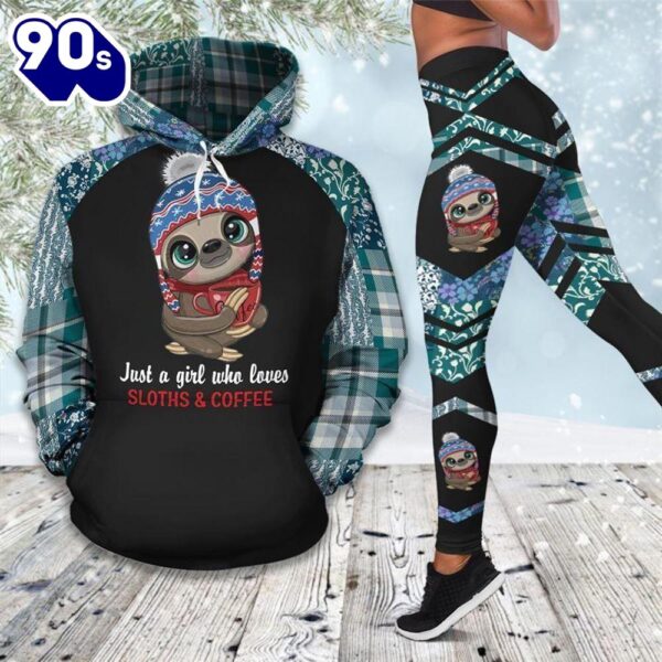 Girl Loves Sloths Andoffee All Over Print Leggings Hoodie Set Outfit For Women Gift Xmas