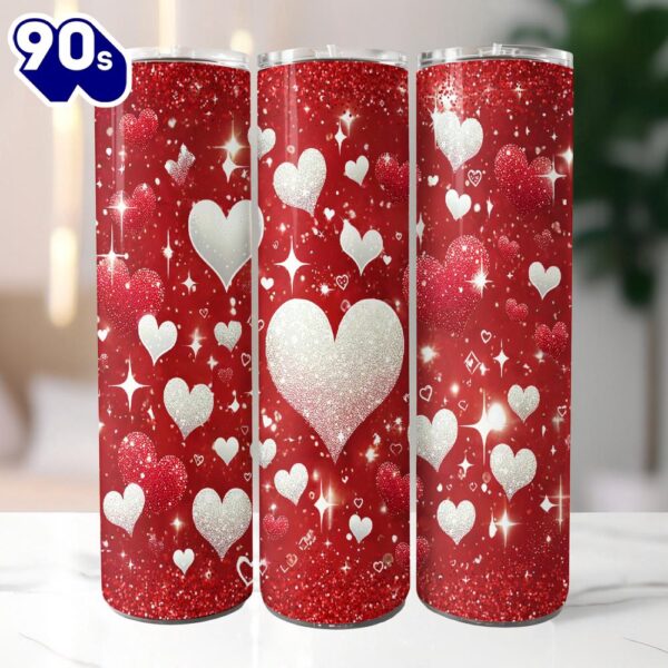 Glitter Valentines Day Hearts 20 Oz Skinny Tumbler, Valentines Day Tumbler