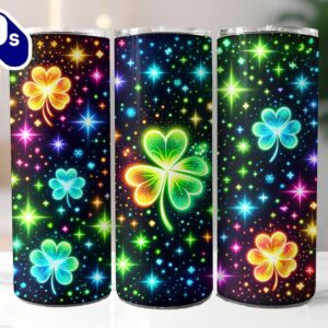 Glowing Shamrocks 20 Oz Skinny Tumbler, St Patrick’s Day Tumbler, Shamrock Tumbler