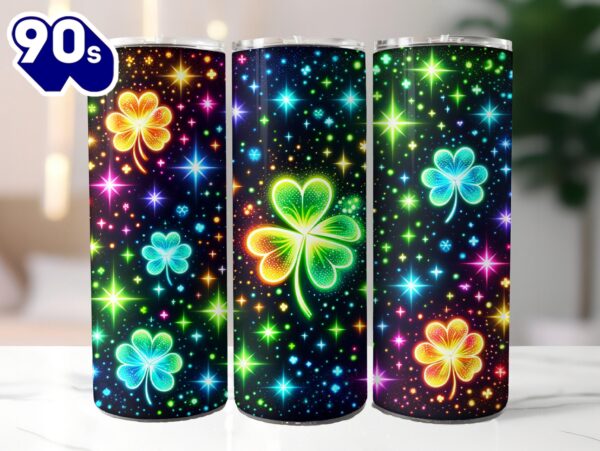 Glowing Shamrocks 20 Oz Skinny Tumbler, St Patrick’s Day Tumbler, Shamrock Tumbler