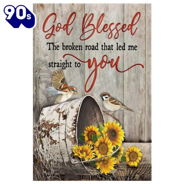 God Blessed The Broken Road Bird & Sunflower Canvas Wall Art Prints   Poster Gift Christmas