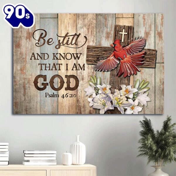 God Psalm 461 God Red Cardinal Canvas Wooden Cross Lily Flower Framed Canvas Wall Art  Poster Gift Christmas