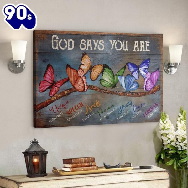 God Says You Are Amazing Butterfly Canvas Wall Art Rustic Wood Background