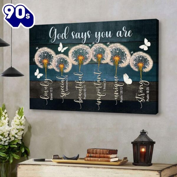 God Says You Are Canvas Wall Art, Dandelion Butterfly Christian Wall Decor