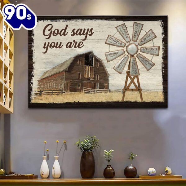 God Says You Are Canvas Wall Art, Farmhouse Windmill Christian Wall Decor