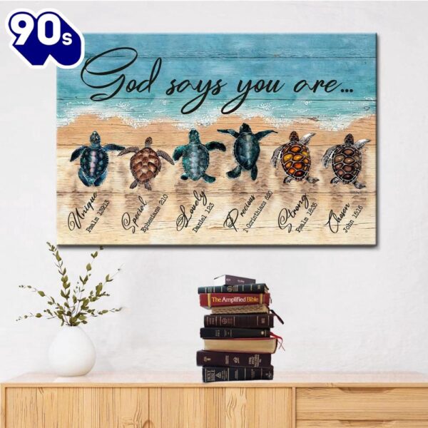 God Says You Are Canvas Wall Art, Sea Turtles Christian Canvas Print