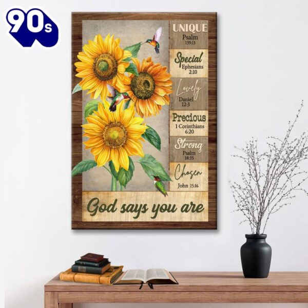 God Says You Are Hummingbird Sunflower Christian Canvas Art    Poster Gift Christmas