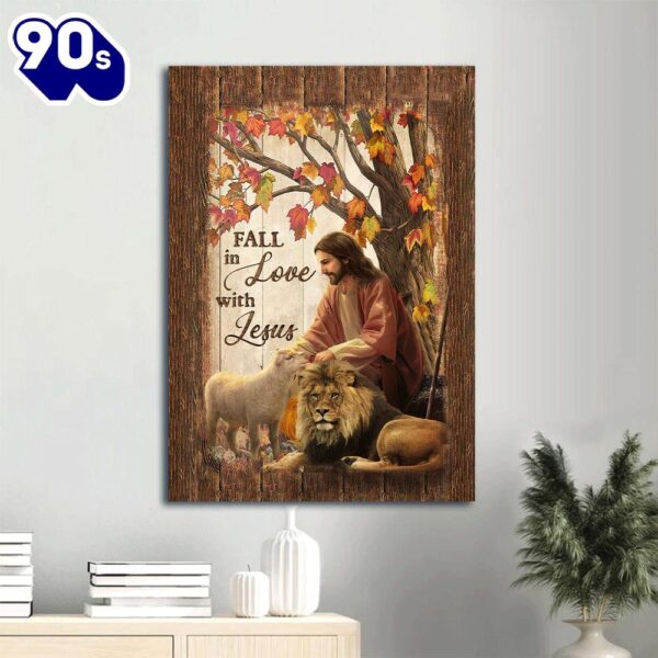 God Wall Art God Wall Art Autumn Forest Drawing Lion Of Judah White Lamb God And Lion Fall In Love With Canvas Wall Art  Poster Gift Christmas