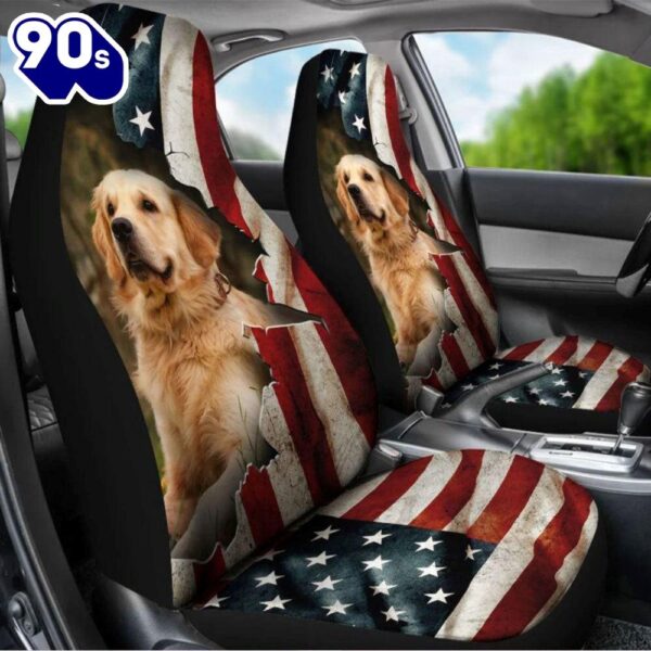 Golden Retriever American Flag Car Seat Covers