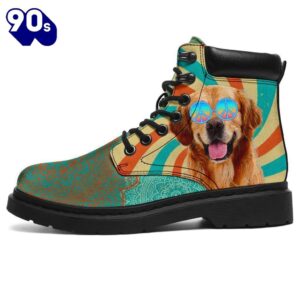 Golden Retriever Dog Leather Boots Shoes