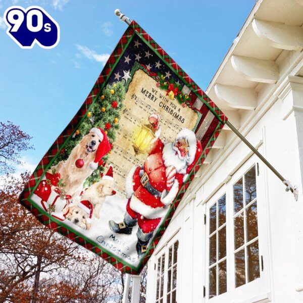 Golden Retriever Santa Hat In The Snow Flag  Decorate For Christmas